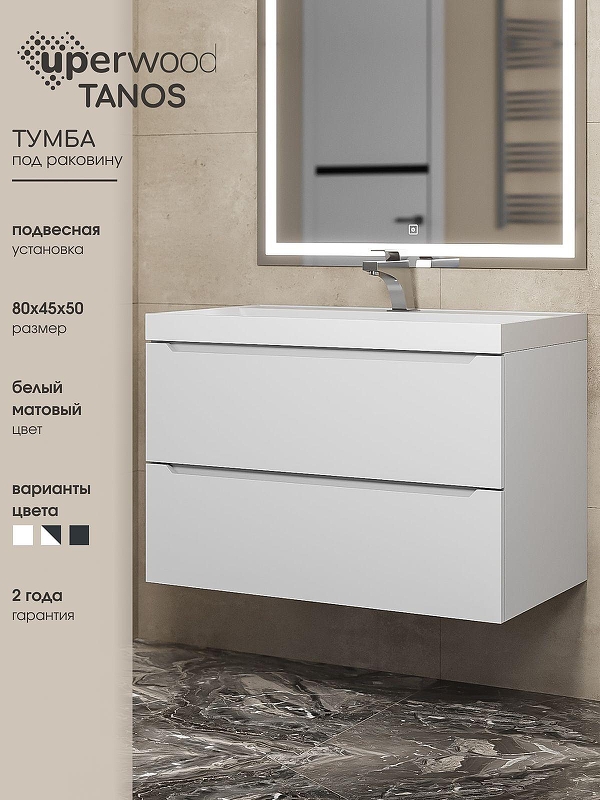 Тумба под раковину Uperwood Tanos 80 291020244 подвесная цвет Белый матовый