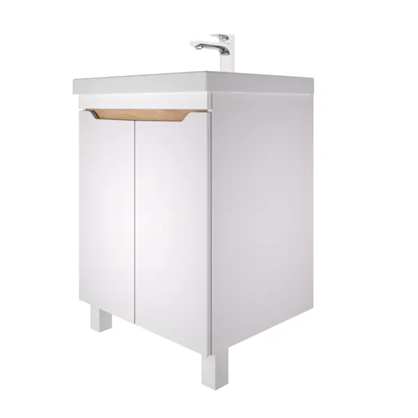 Тумба под раковину Руан напольная 57 см цвет белый/дуб сонома с раковиной Cersanit Colour керамика 60 см цвет белый