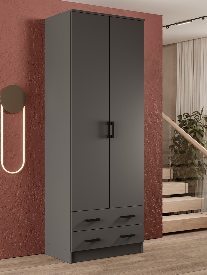 Шкаф прямой двухстворчатый «Дуэт», 2 ящика, 800×480×2200 мм, цвет графит