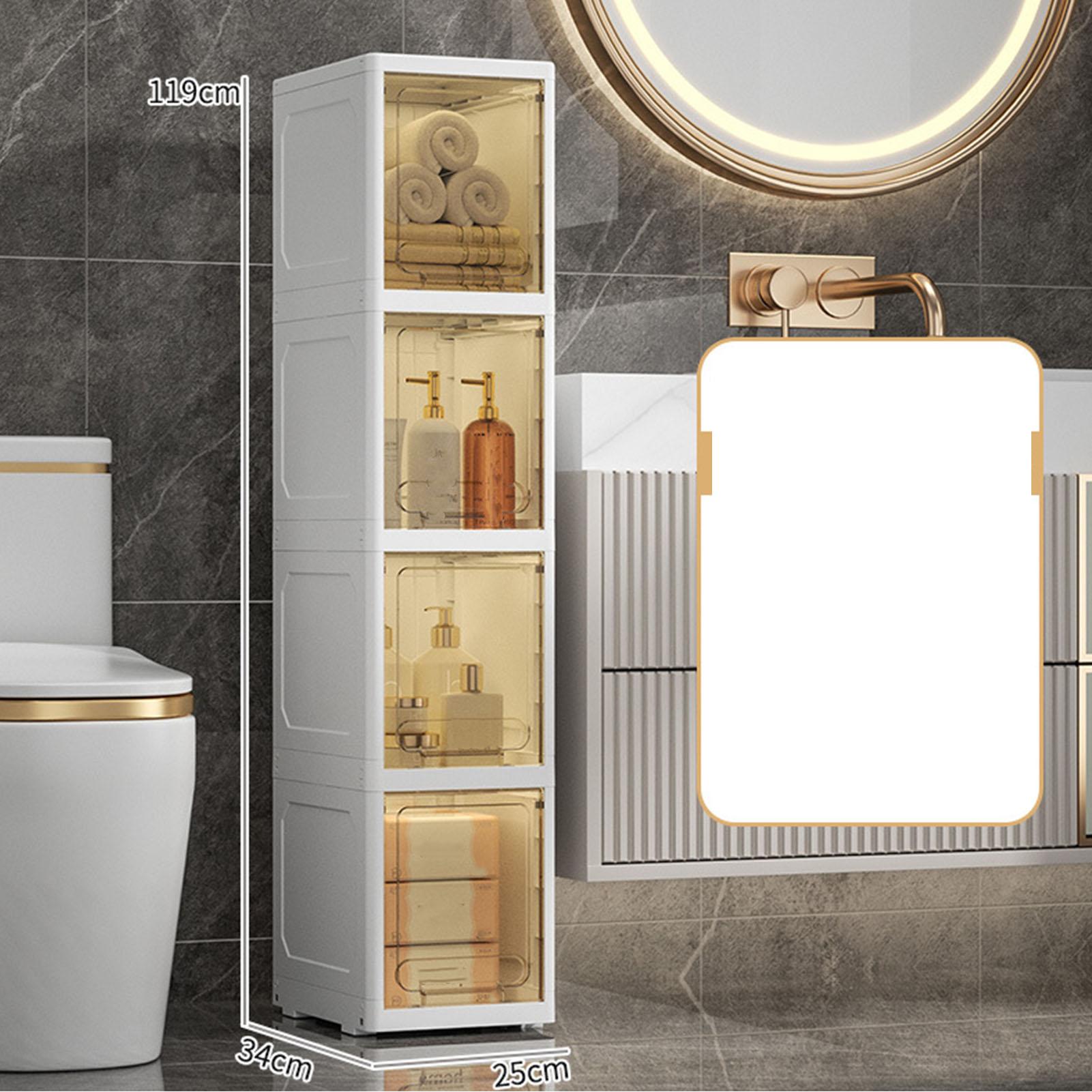 Пластиковый напольный шкаф для ванной комнаты Узкий напольный шкаф для хранения в ванной комнате Вертикальный блок для хранения с