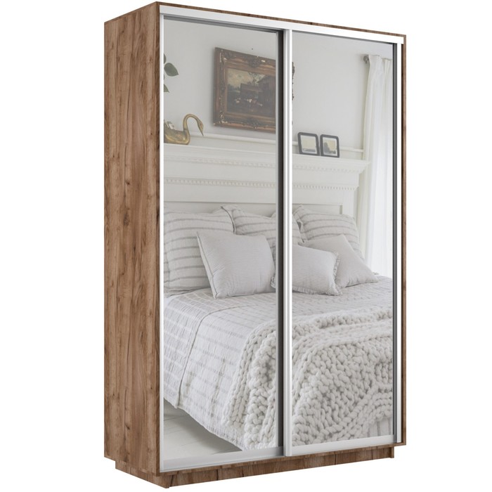 Шкаф купе двухдверный «Экспресс», с зеркалом, 1200×600×2200 мм, цвет дуб табачный