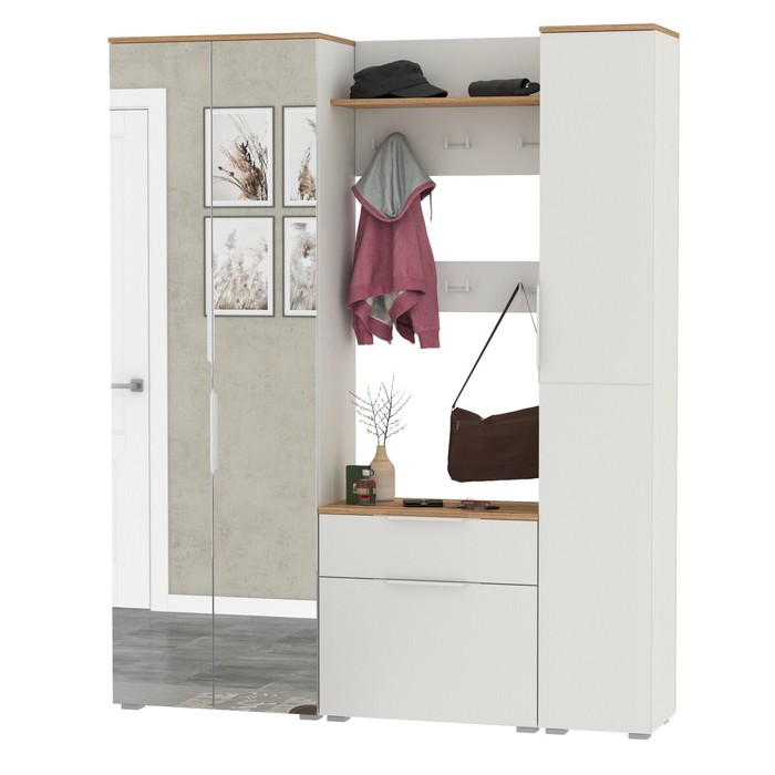 Прихожая «Октава», 162×35×198 мм, цвет белый шагрень/дуб крафт золотой