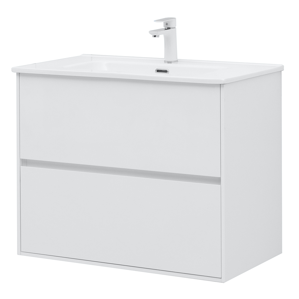 Тумба под раковину Lavelly Cube 80 см подвесная белый глянец (00316626)