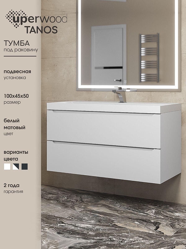 Тумба под раковину Uperwood Tanos 100 291020246 подвесная цвет Белый матовый