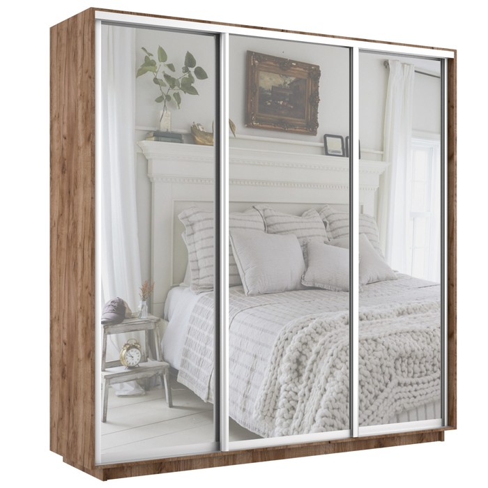 Шкаф-купе трёхдверный «Экспресс», с зеркалом, 2100×600×2200 мм, цвет дуб табачный