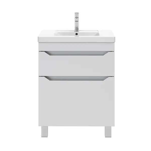 Тумба под раковину Рондо напольная 60 см цвет белый с раковиной Kirovit Фостер 60