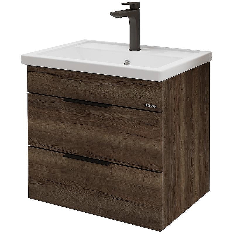 Тумба под раковину Grossman Форта 60 1060052 подвесная цвет Темный дуб галифакс