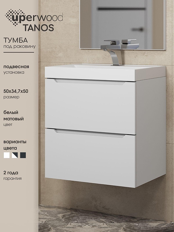 Тумба под раковину Uperwood Tanos 50 2930205147 подвесная цвет Белый матовый