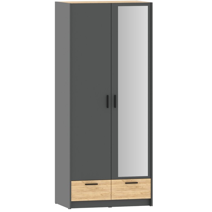 Шкаф двухстворчатый для одежды «Оттавия 011.80», с зеркалом, 932×590×2204 мм, цвет антрацит/дуб крафт золотой