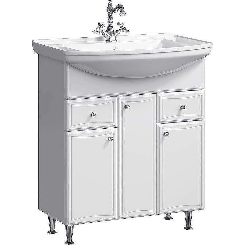 Тумба под раковину Aqwella Барселона 75 BA0107K с бельевой корзиной Белая