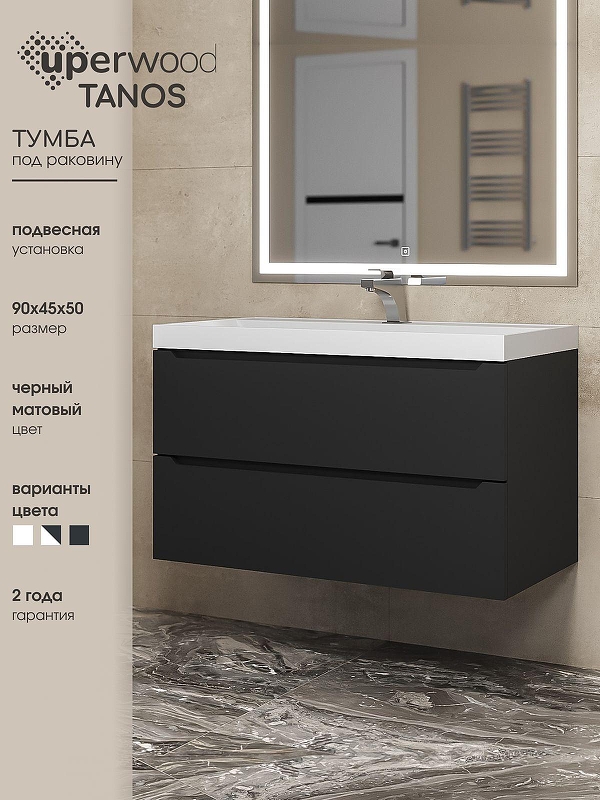 Тумба под раковину Uperwood Tanos 90 291020233 подвесная цвет Черный матовый