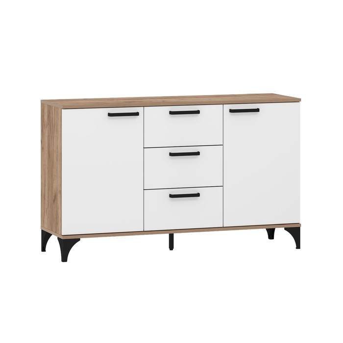 Комод напольный для гостиной «Марсель», на ножках, 3 ящика, 2 дверцы, 1350×400×814 мм, цвет меренга/дуб крафт табачный