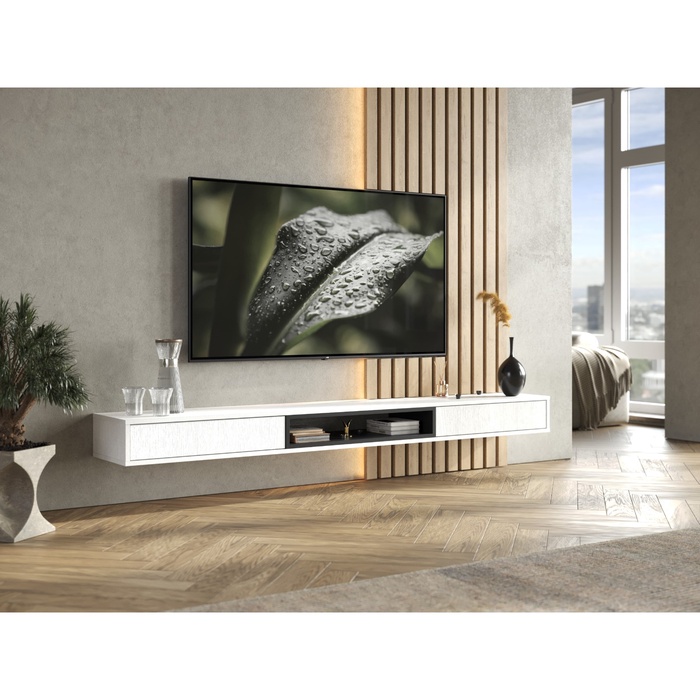 Тумба под ТВ подвесная «Амели», 2002×315×160 мм, цвет белый/чёрный