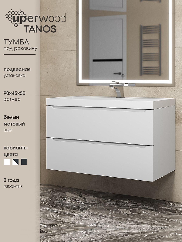 Тумба под раковину Uperwood Tanos 90 291020245 подвесная цвет Белый матовый
