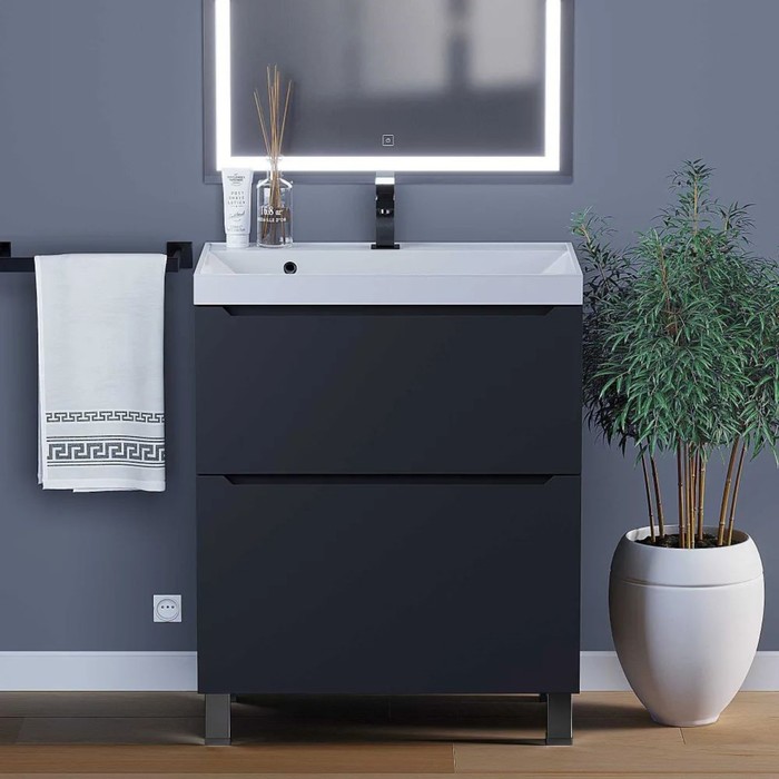 Тумба напольная Uperwood, под раковину Uperwood Tanos 70, 2 ящика, цвет чёрный матовый