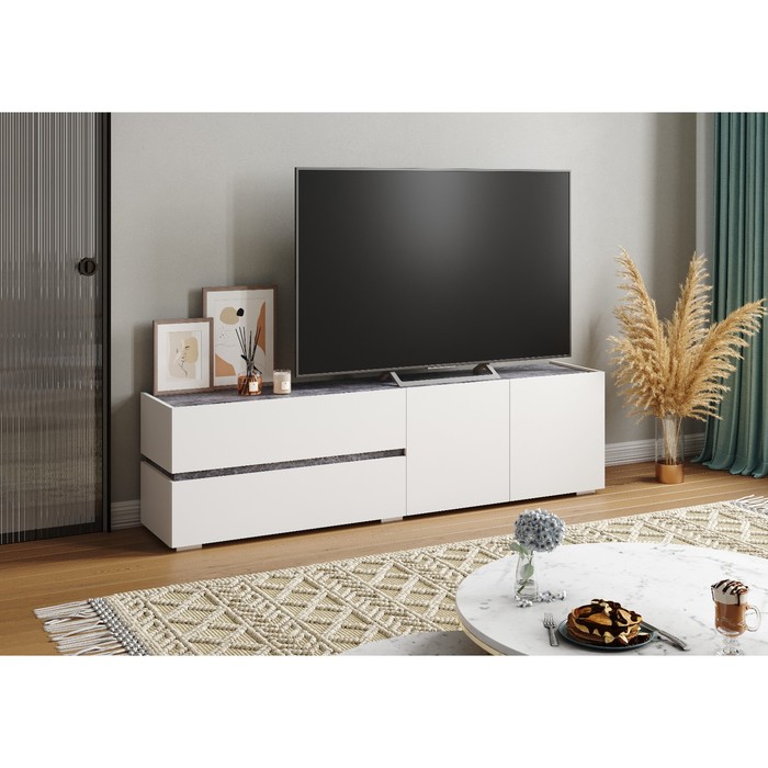 Тумба под ТВ «Аркон», 1800×370×490 мм, цвет белый / бетон тёмный