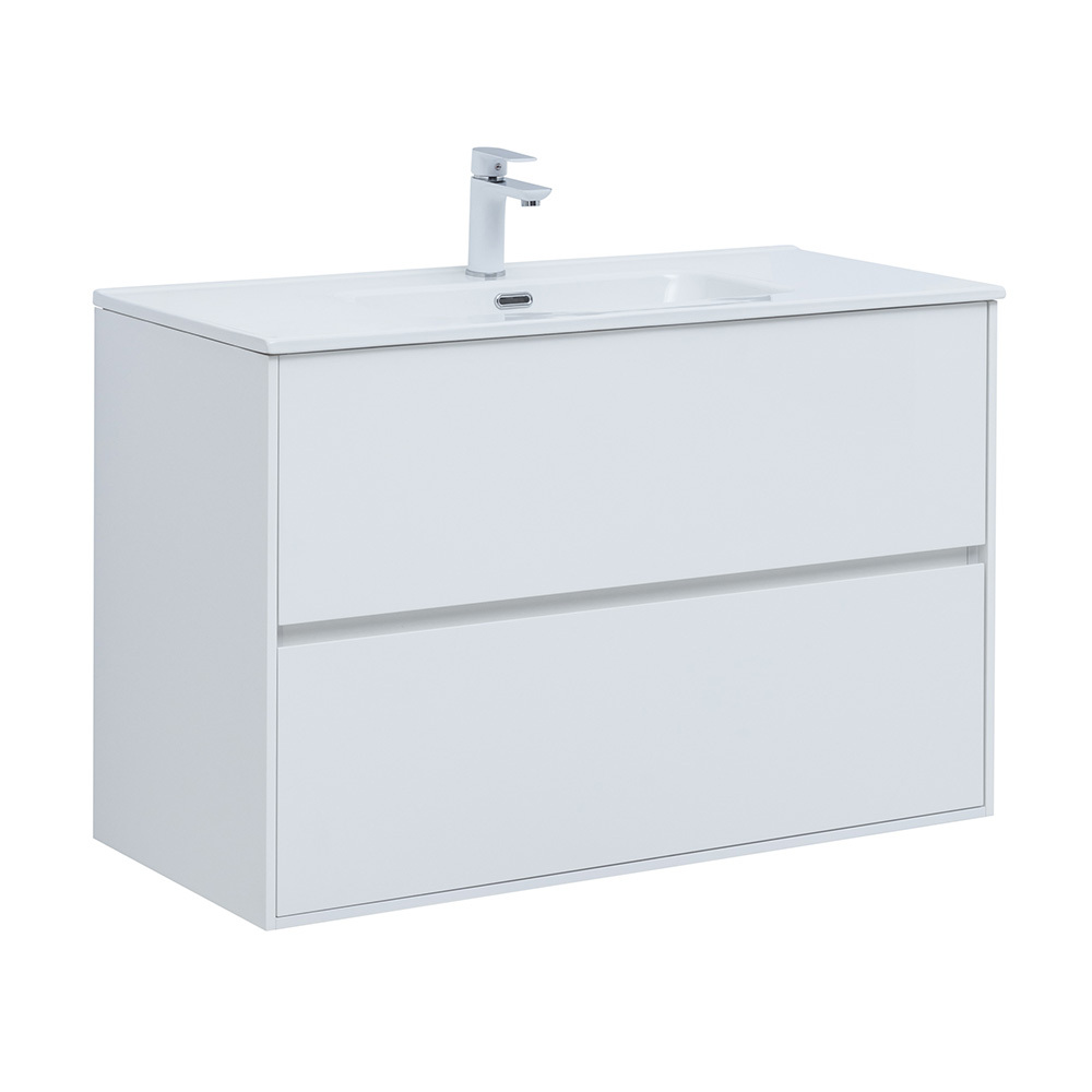 Тумба под раковину Lavelly Cube 100 см подвесная белый глянец (00316670)