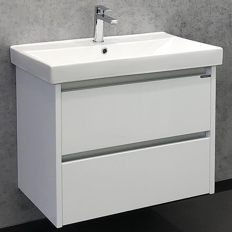 Тумба с раковиной Comforty Дублин 75 00004137103 подвесная Белый глянец