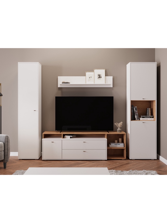 Гостиная «Бэль», 2680×430×2000 мм, цвет белый премиум/дуб крафт золотой