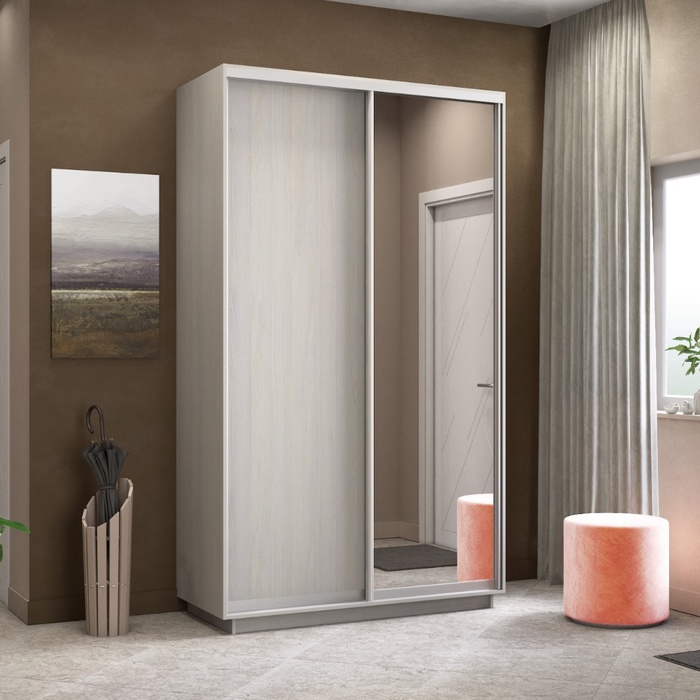 Шкаф купе «Экспресс», 1400×600×2200 мм, 2-х дверный, ЛДСП / зеркало, ясень анкор светлый