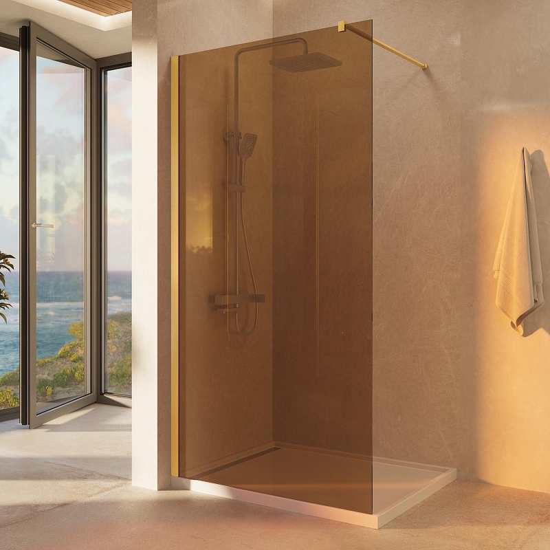 Душевая перегородка Vincea Walk-In 90 VSW-1H900GSG профиль Золото матовое стекло янтарь