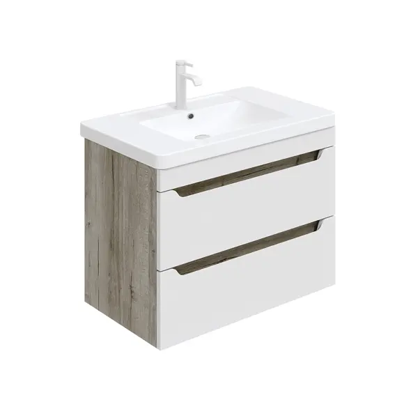 Тумба под раковину подвесная Рондо 60 см МДФ эмаль цвет белый/дуб с раковиной Sanita Luxe Fest 60