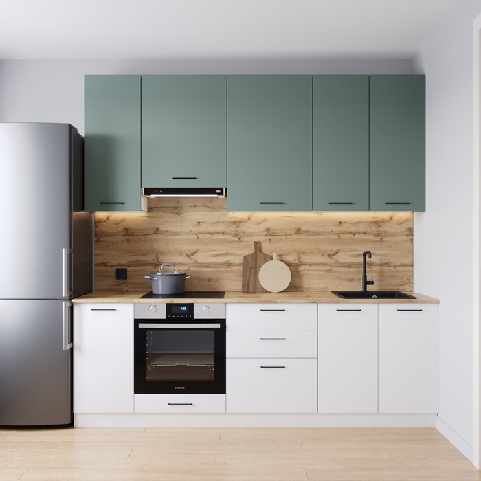Кухонный гарнитур прямой «МУССОН», 2400×600 мм, столешница 38 мм, цвет жемчуг/муссон/вотан