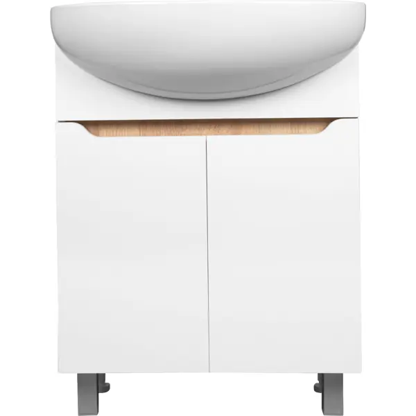 Тумба под раковину напольная «Руан» 60 см цвет белый с раковиной Rosa Элеганс 600 мм