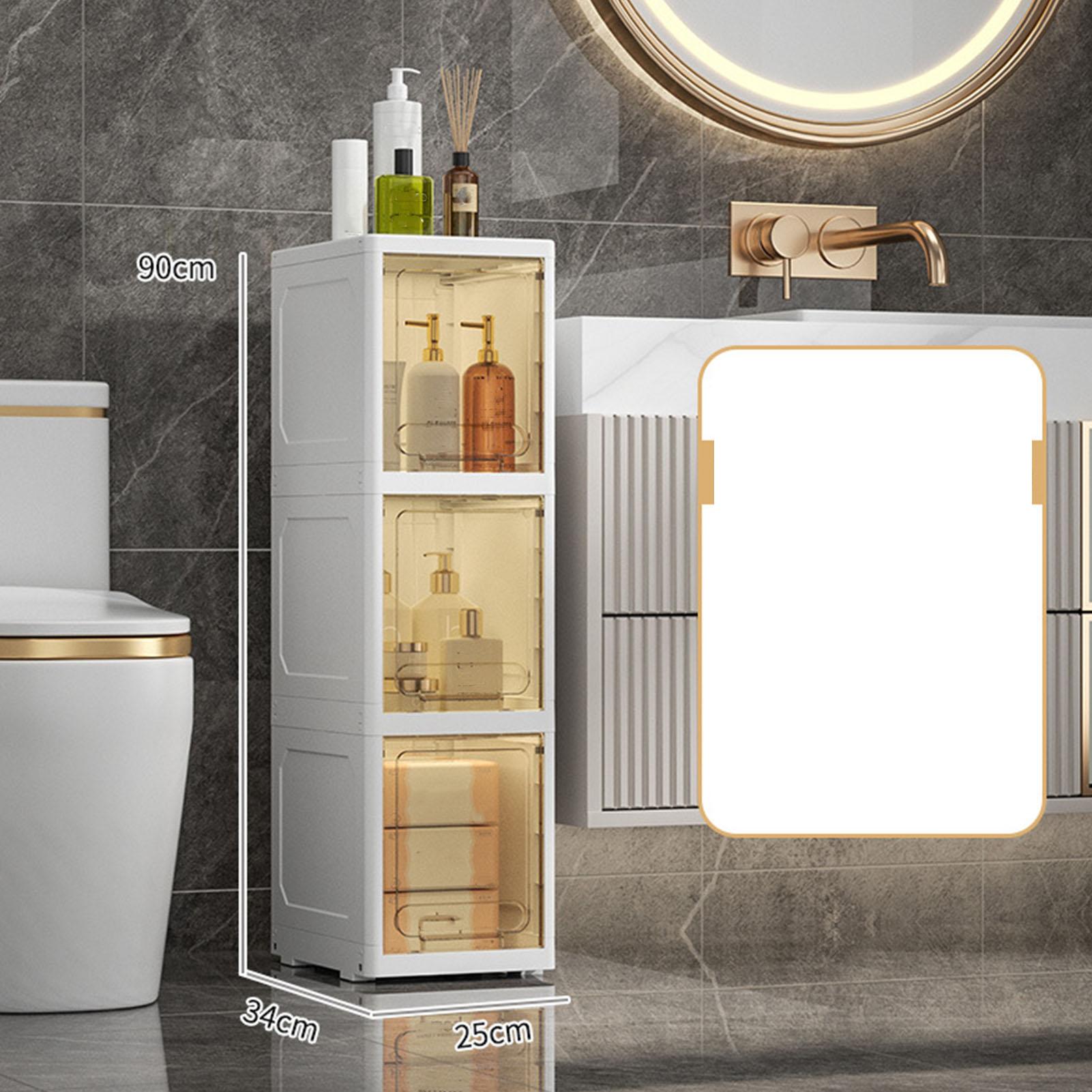 Пластиковый напольный шкаф для ванной комнаты Узкий напольный шкаф для хранения в ванной комнате Вертикальный блок для хранения с