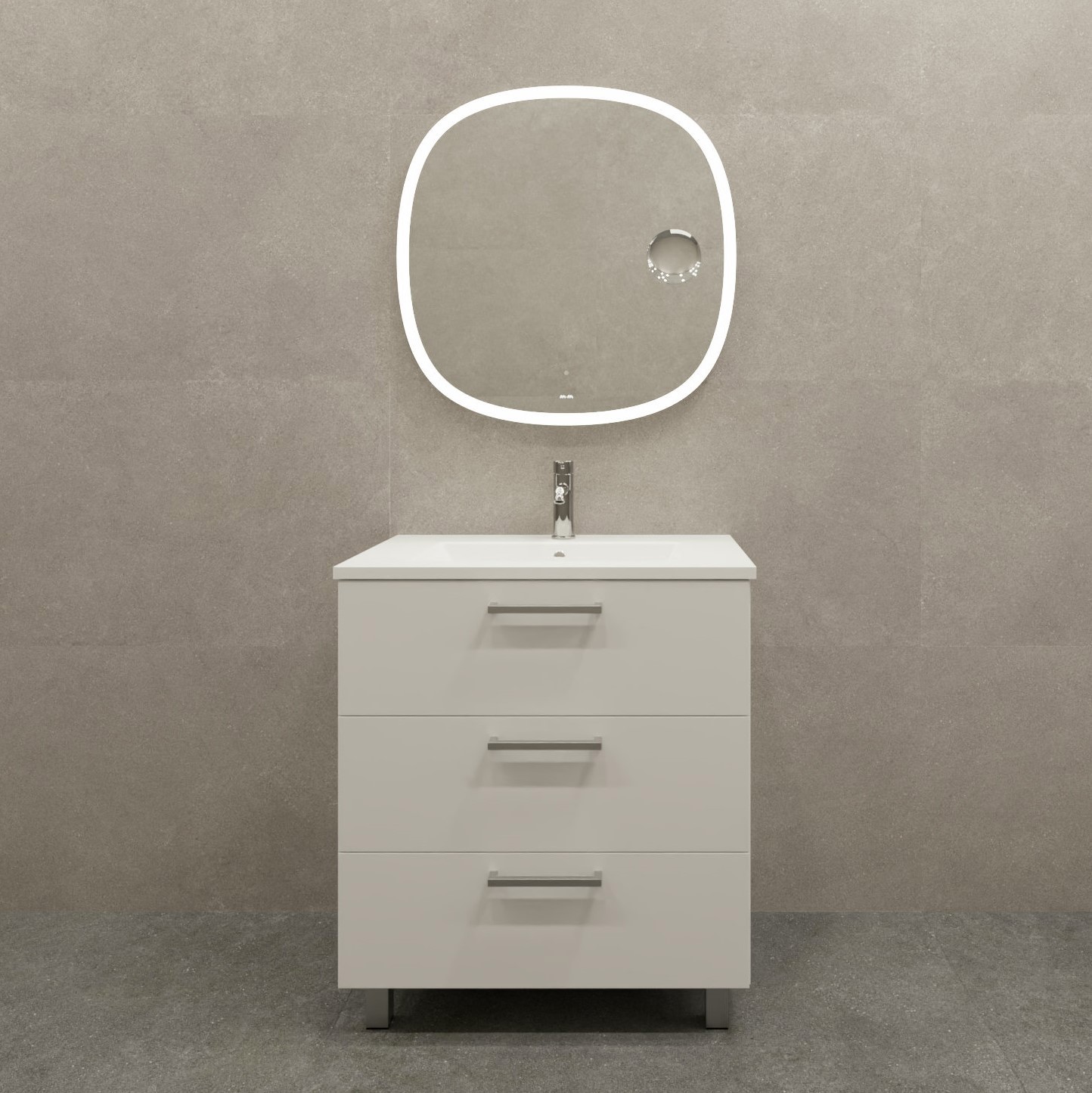 Тумба под накладную раковину Мадрид 73.1x45.7 раковина Sanita Luxe Квадро шкаф-пенал цвет корпуса белый