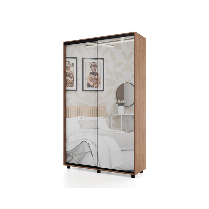 Шкаф-купе PRIME, 2 двери, 2 зеркала, 1200×604×2300 мм, цвет дуб табачный