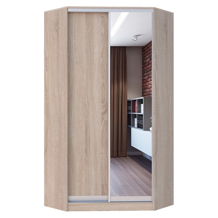 Угловой шкаф-купе Хит-У-22-4-15, 1100×1100×2200 мм, ЛДСП/зеркало, цвет дуб сонома