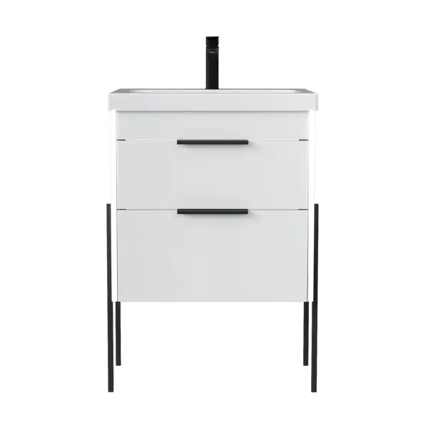 Тумба под раковину Куга 60.2Y напольная 57 см цвет белый с раковиной Cersanit Colour керамика 60 см цвет белый