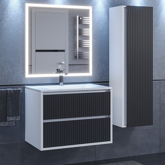 Тумба подвесная Uperwood, под раковину Uperwood Next 70, 2 ящика, цвет белый/графит