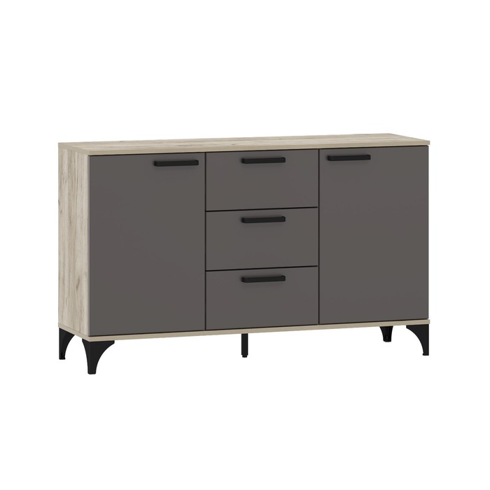 Комод напольный для гостиной «Марсель», на ножках, 3 ящика, 2 дверцы, 1350×400×814 мм, цвет софт графит/дуб крафт серый