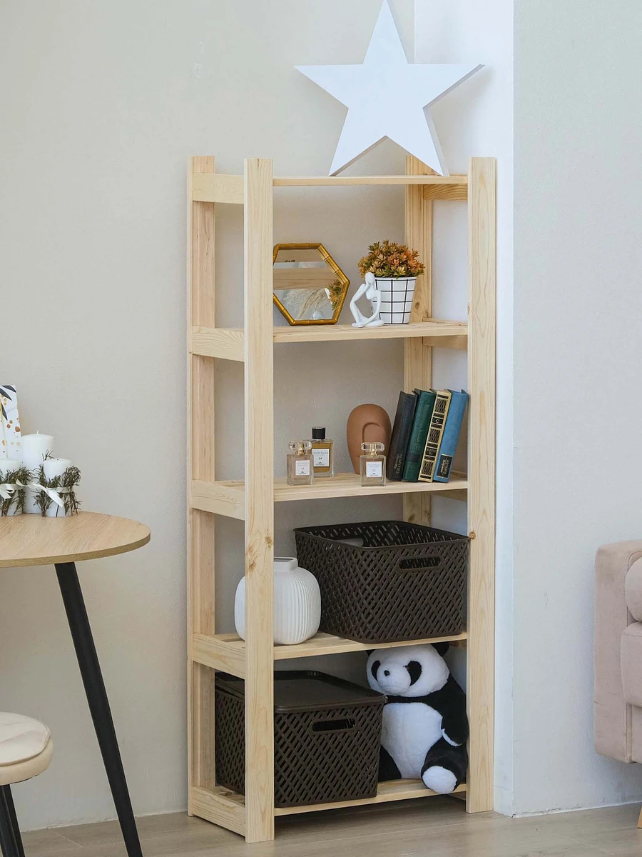 Стеллаж деревянный, 5 полок, 150×64×28 см, сосна, напольный