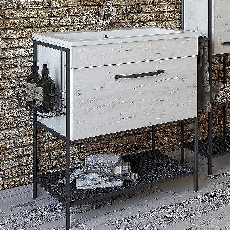 Тумба с раковиной Sanflor Бруклин 75 С16782 Дуб крафт Черный муар