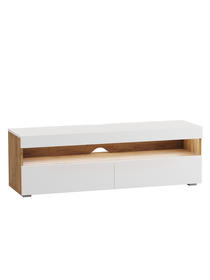 Тумба под ТВ Альба, 1300х361х420, Белый премиум/Дуб крафт золотой