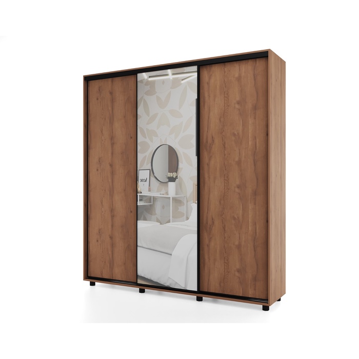 Шкаф-купе PRIME, 3 двери, зеркало, 1770×604×2300 мм, цвет дуб табачный