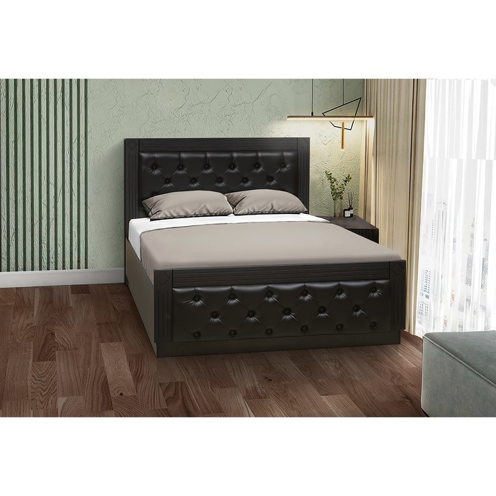 Кровать односпальная «Венеция 13.2», с мягким изголовьем, 1400×2000 мм, экокожа, цвет венге шёлк матовый