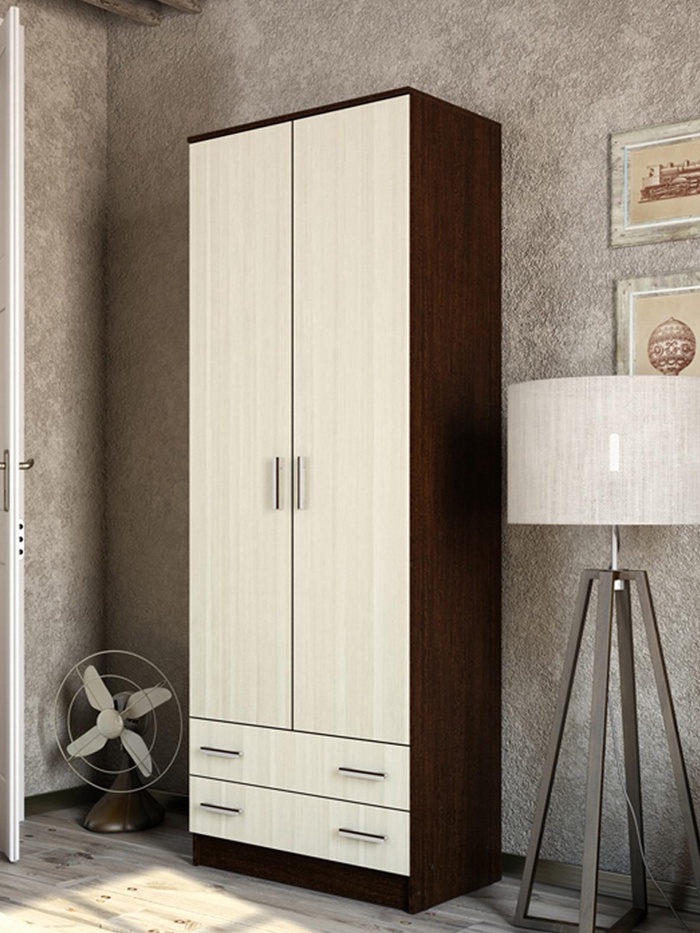 Шкаф прямой двухстворчатый «Дуэт», 2 ящика, 800×480×2200 мм, цвет венге/лоредо