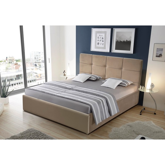 Кровать двуспальная «Фрейм Кант», с подъёмным механизмом, 1600×2000 мм, велюр vivaldi, цвет бежевый